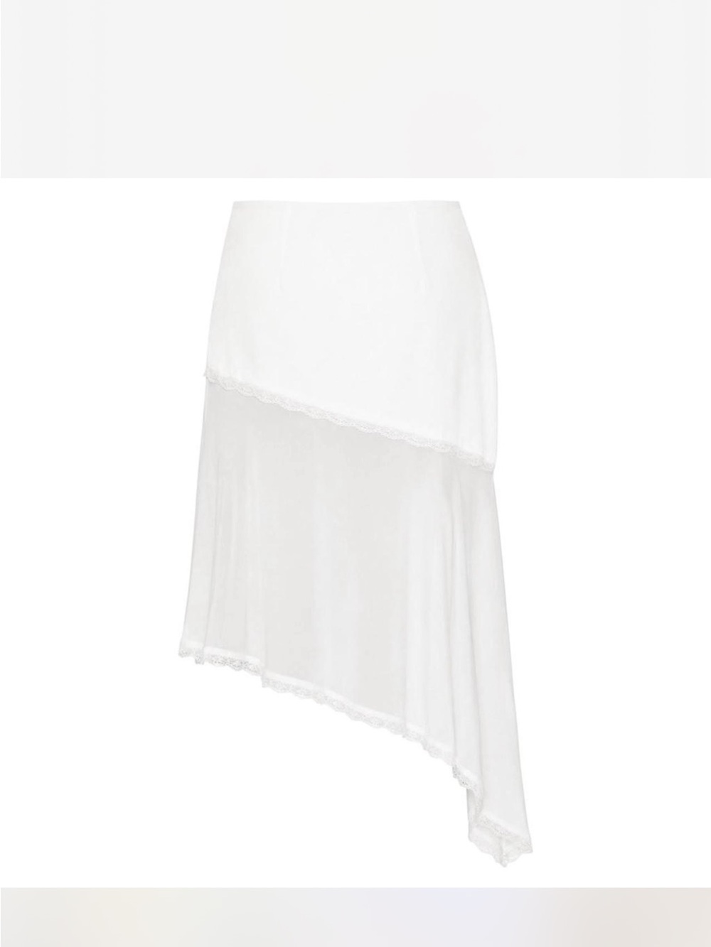 White Asymmetrical Lace-Trim Midi Skirt Runaway The label